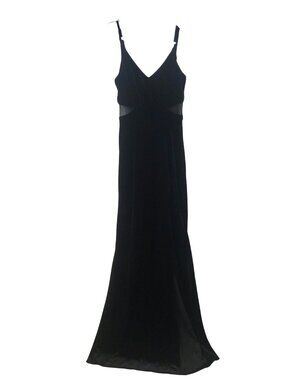 Windsor Black Velvet Maxi Sleeveless Dress with Sheer Side V neck cut outs Prom